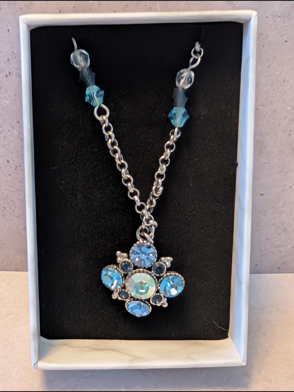 Crystal Medallion Pendant Necklace - Blue Multi
